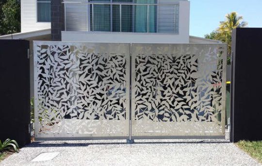 Beautiful Laser Cut Leaves Detailing Driveway Gate | Custom Fabrication Heavy Duty Metal Gate | Made in Canada– Model # 183-Taimco