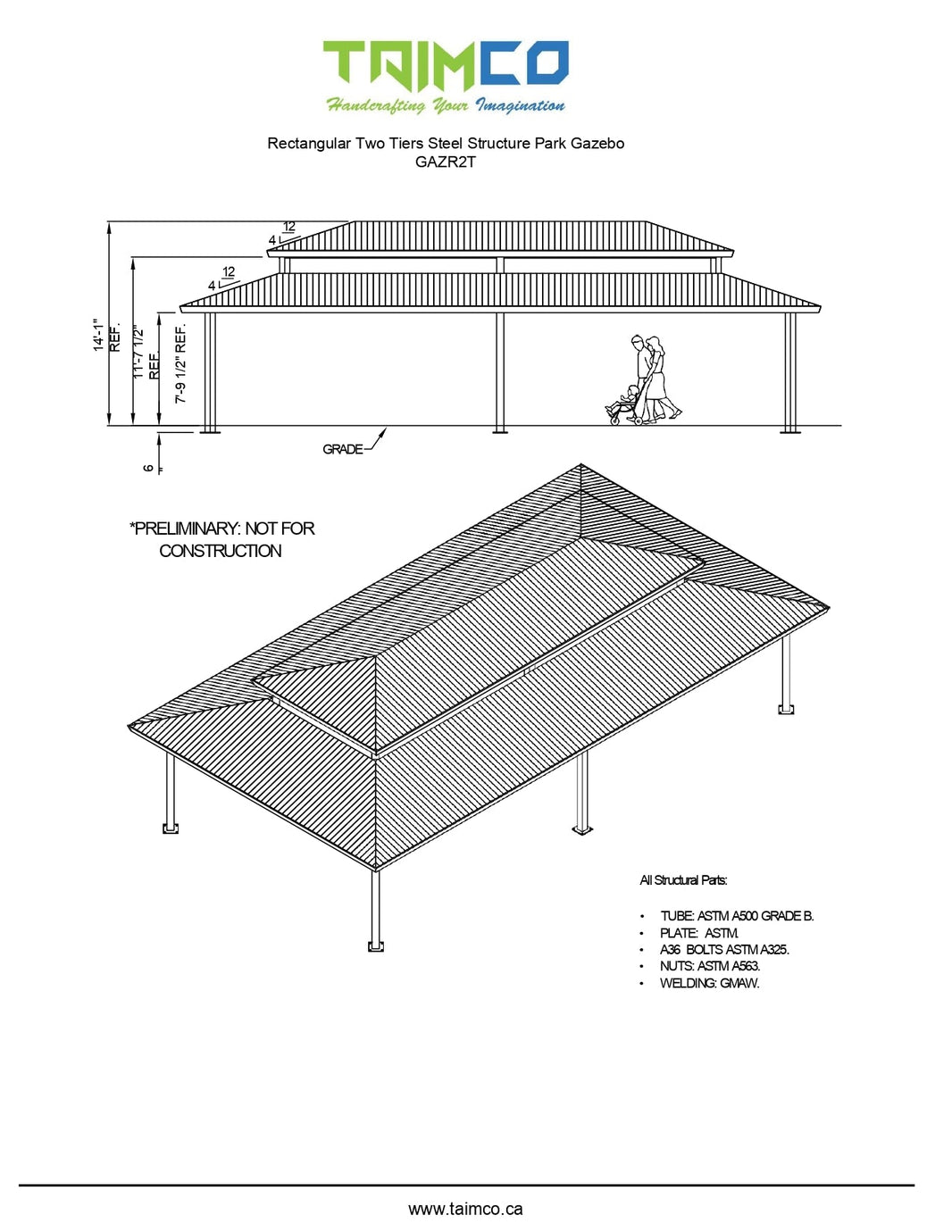 Biltmore 2 Tiers Rectangular Steel Structure Park Gazebo | Model # GAZR2T-Taimco