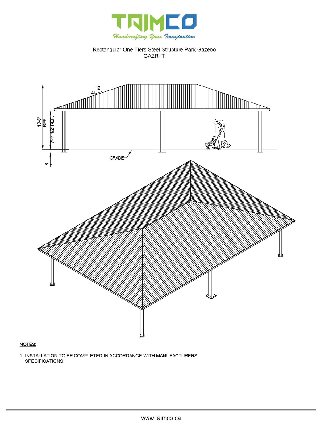 Biltmore Rectangular Steel Structure Park Gazebo | Model # GAZR1T-Taimco