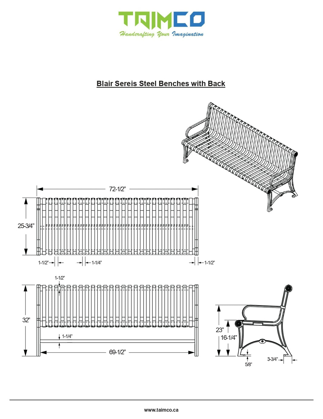 Blair Classic Steel Bench and aluminum Frame Cast & Steel Slat Seating | Model # MB219-Taimco