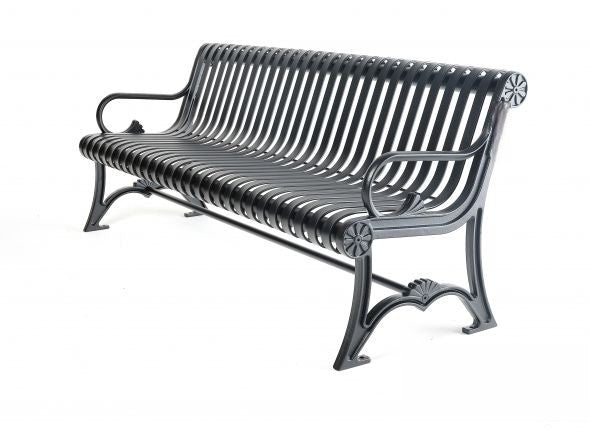 Charleston Steel Bench and aluminum Frame Cast & Steel Slat Seating | Model # MB184-Taimco