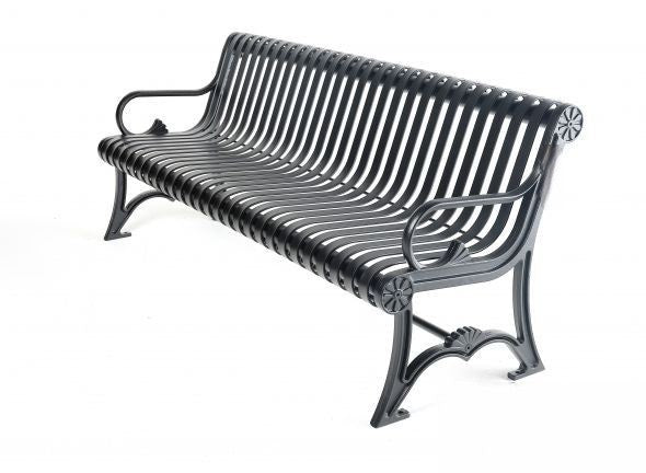 Charleston Steel Bench and aluminum Frame Cast & Steel Slat Seating | Model # MB184-Taimco