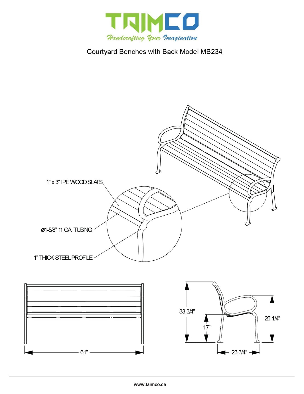 Courtyard Wood Benches with Back | Model MB234-Taimco