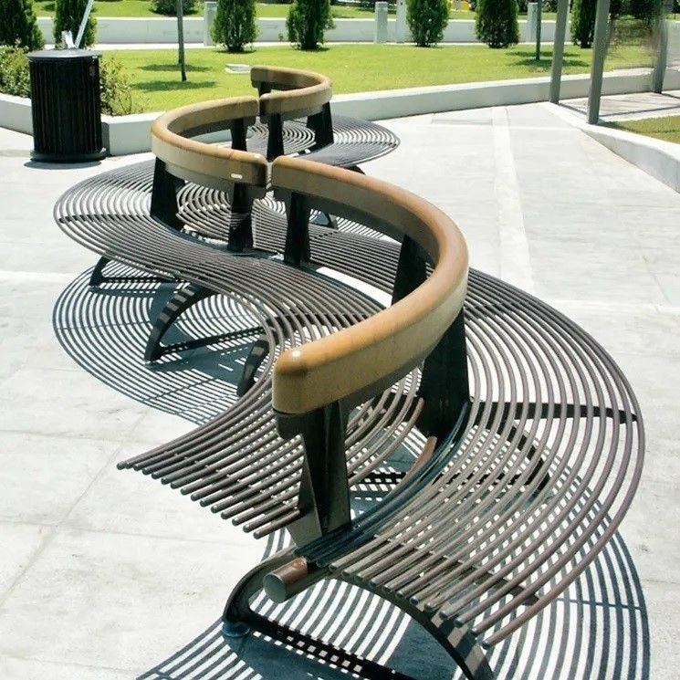 Curved Bench Formed From Rounded Steel Bars | Model COLL1693-Taimco