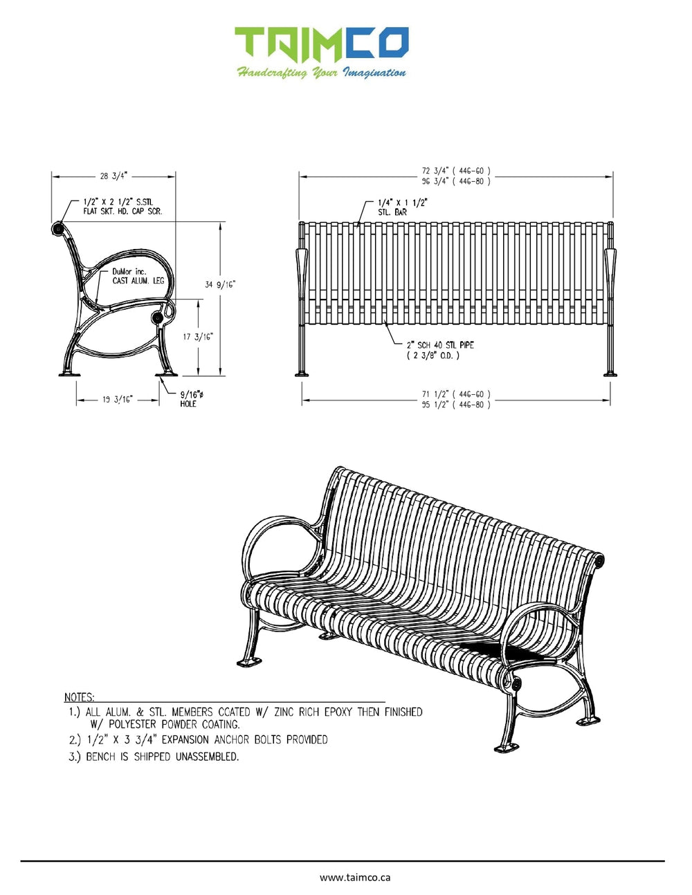 Double Circle Style metal Bench Aluminum Frame with Slat Seating | Model MB221-Taimco