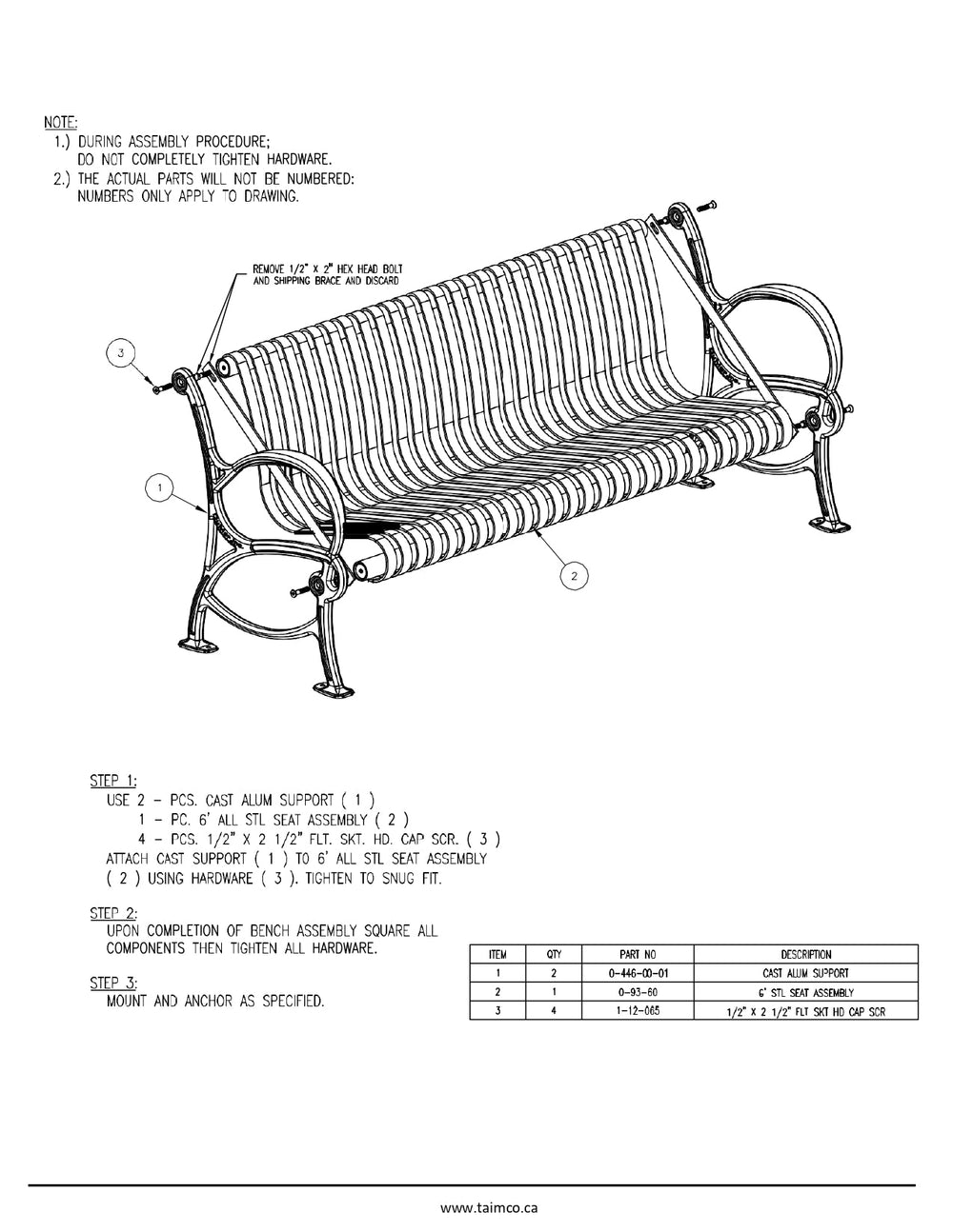 Double Circle Style metal Bench Aluminum Frame with Slat Seating | Model MB221-Taimco