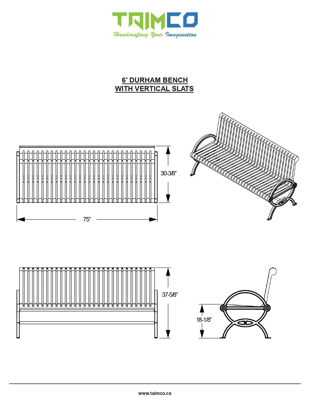 Durham metal Bench Aluminum Frame Cast & Steel Slat Seating | Model MB220-Taimco