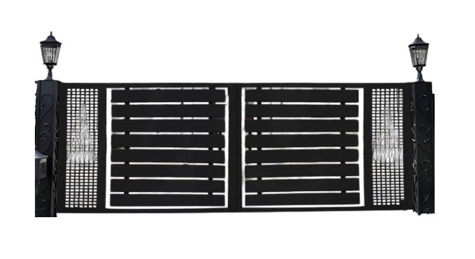 Stylish Mesh Metal Solid Strip Pattern Entry Gate | Custom Fabrication Heavy Duty Driveway Gate| Made in Canada– Model # 159