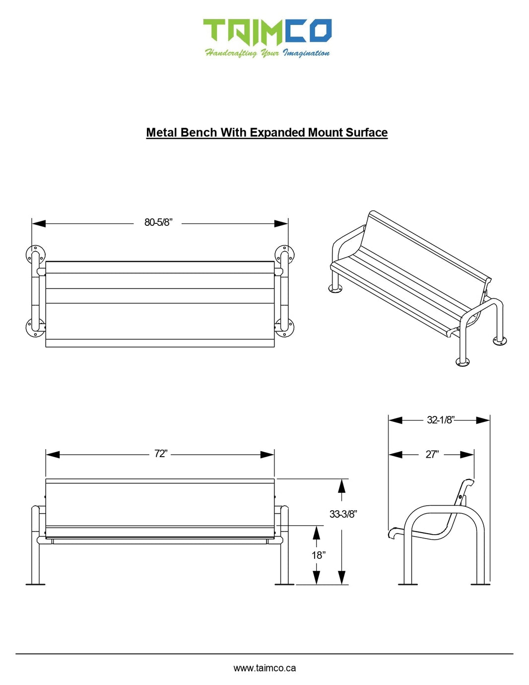 Expand Metal Bench Top and Back Steel | Model MB213-Taimco