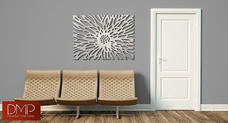 Floral Metal Art Panel - Unique Laser Cut Metal Wall Art - Metal Living Room Decor | Laser Cut Art | Made in Canada - Model # WD908-Taimco