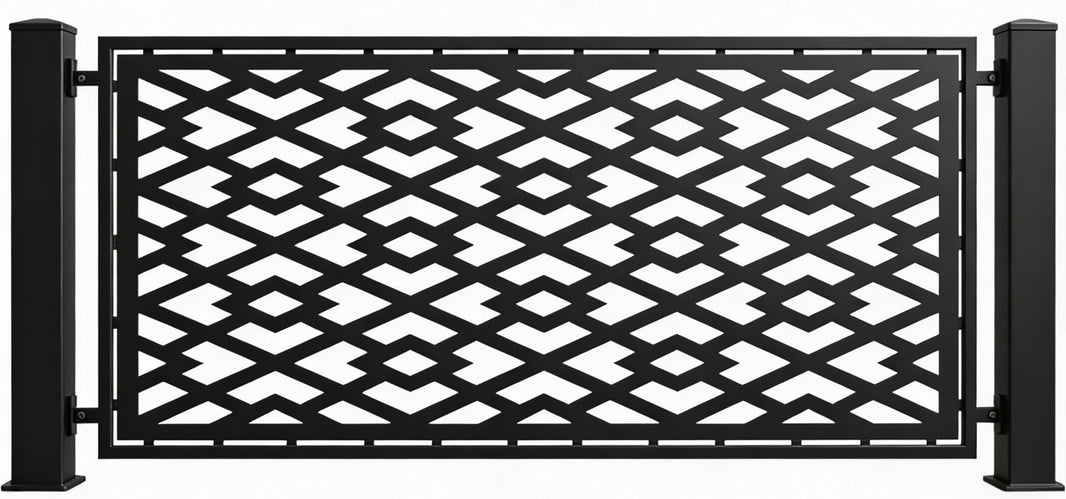 Modern Geometric Diamond‑Pattern Plasma‑Cut Steel Gate | Contemporary Metal Entrance Design Model # LFP938
