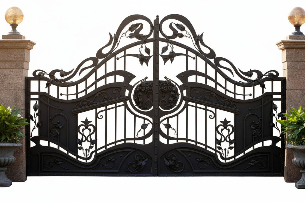 Florentine Bloom – Ornamental Wrought Iron Driveway Gate Model # DWG073