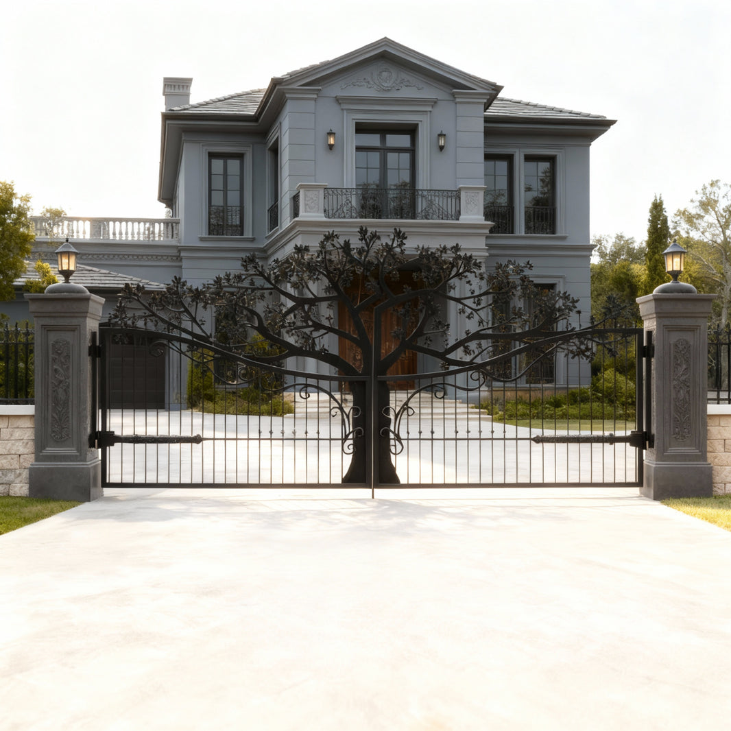Arborcrest Legacy – Tree Silhouette Wrought Iron Driveway Gate Model # DWG053