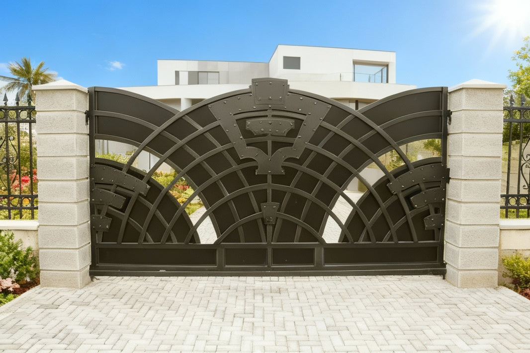Solstice Arc – Radial Geometric Wrought Iron Driveway Gate Model # DWG110