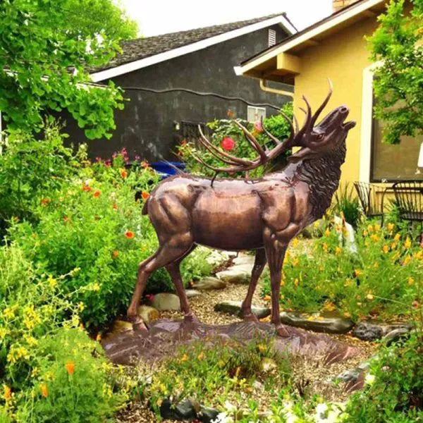 Garden Yard Decor Bronze Elk Statue Life Size Model # MSC1238-Taimco