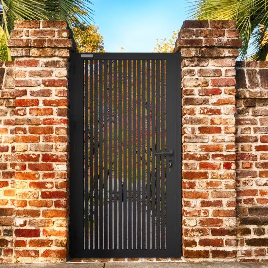 Gorgeous Vertical Pattern Metal Backyard Gate | Custom Fabrication Metal Yard Side Gate | Made in Canada – Model # 293-Taimco