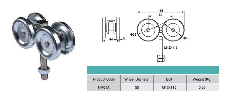 Hanging Door 4 Rollers Runner Assembly Iron Zinc Silver | Carriage Wheel Heavy Duty - Model # HR01A ( Pack of 100 )-Taimco