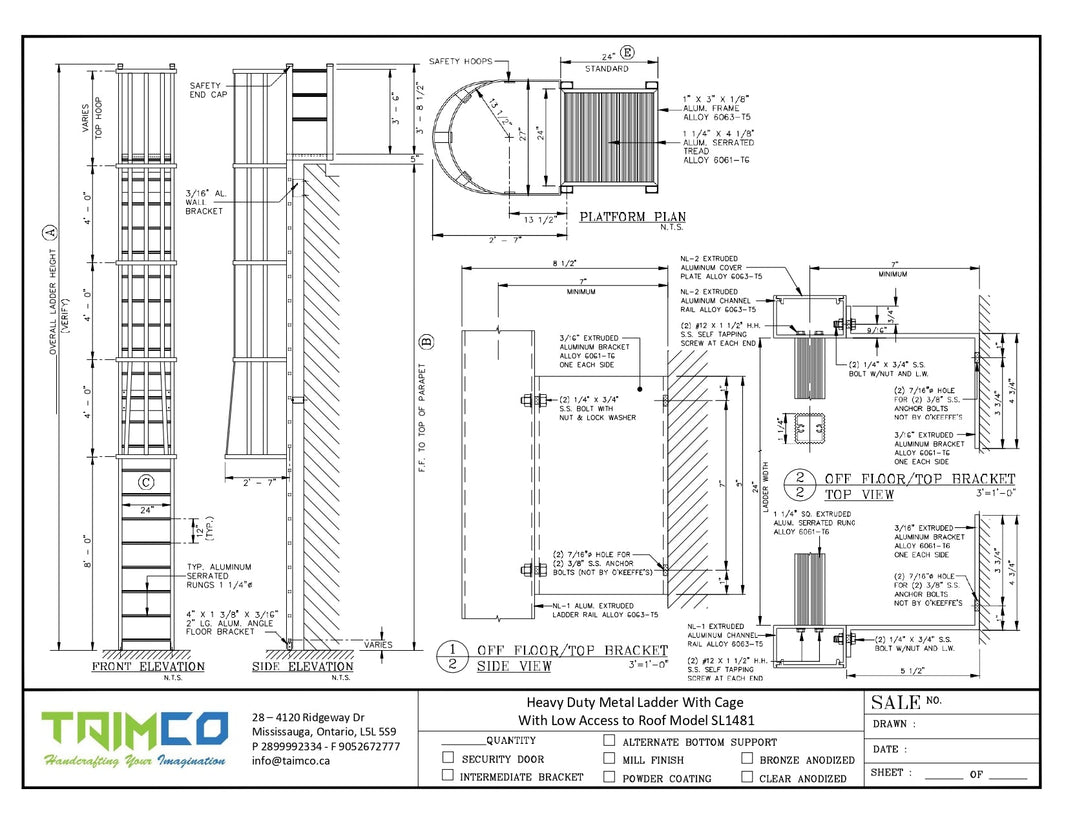 Heavy Duty Metal Cage Ladder With Low Access to Roof with Platform Model SL1481-Taimco