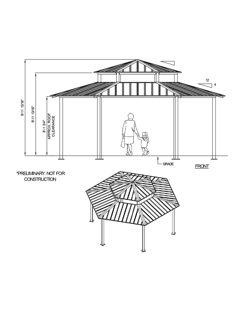 Hexagon Tow Tiers Steel Structure Park Gazebo | Model # GAZH2T-Taimco