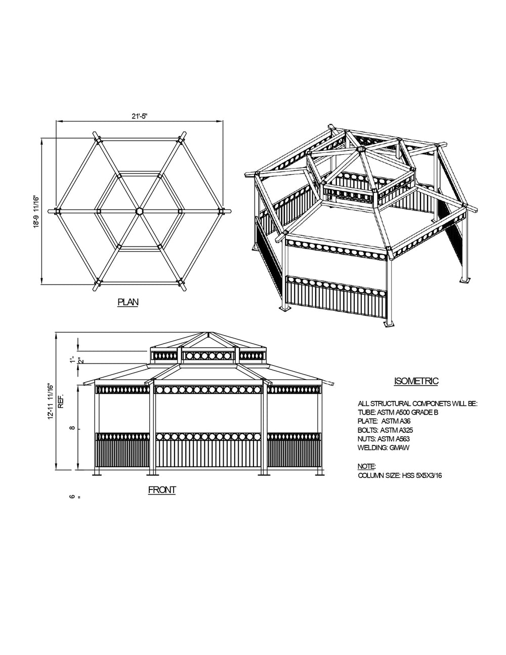 Hexagon Tow Tiers Steel Structure Park Gazebo | Model # GAZH2T-Taimco