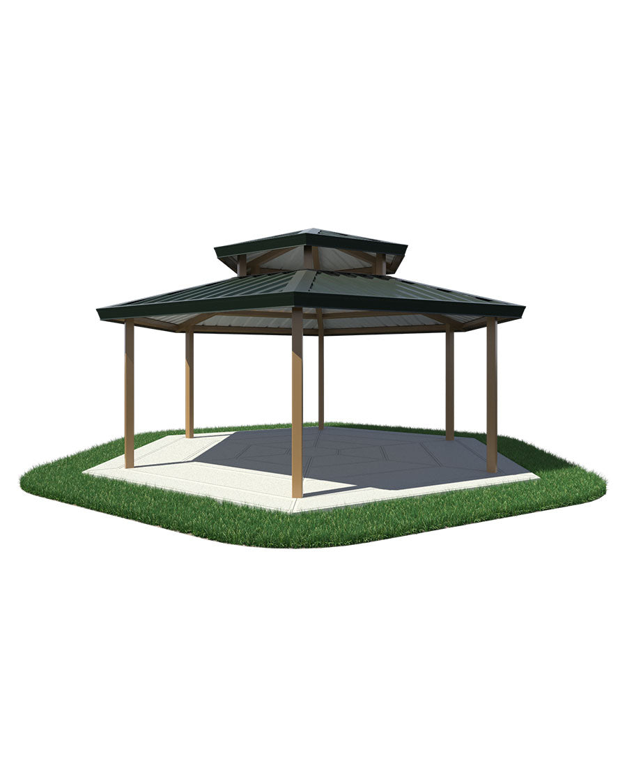 Hexagon Tow Tiers Steel Structure Park Gazebo | Model # GAZH2T-Taimco