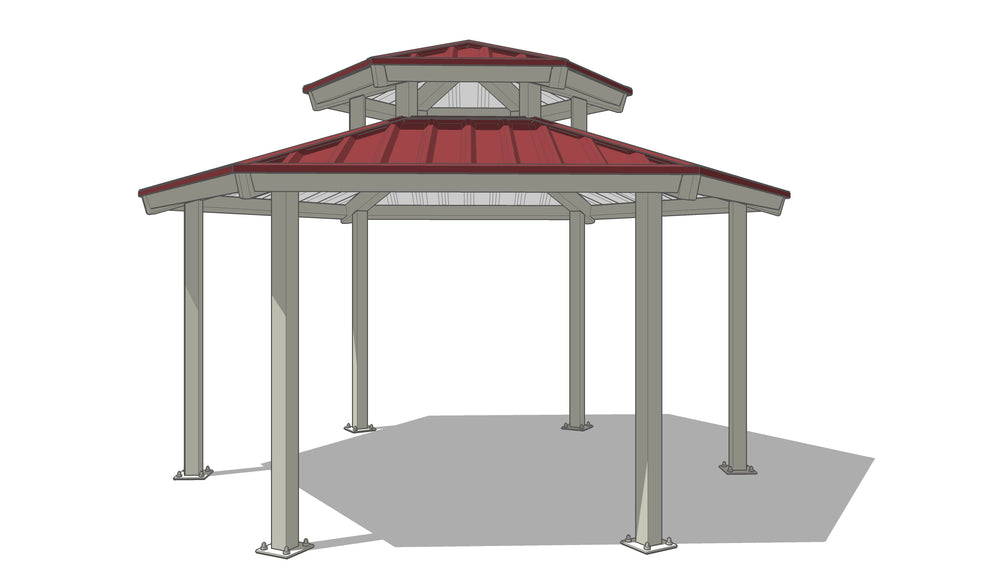 Hexagon Tow Tiers Steel Structure Park Gazebo | Model # GAZH2T-Taimco