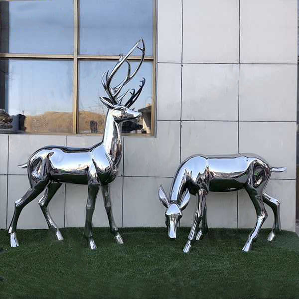 High-Polished Outdoor Stainless Steel Deer Sculpture Model # MSC1254-Taimco