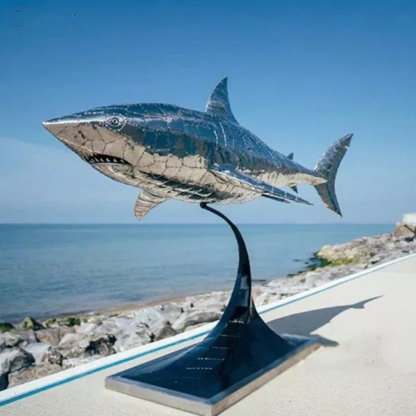 Large Metal Great White Shark Sculpture Modern Art Design Model # MSC1262-Taimco