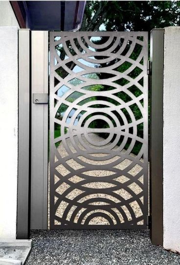 Laser Cut Artistic Circular Design Metal Pool Gate| Custom Fabrication Metal Side Walk Gate| Made in Canada – Model # 742-Taimco