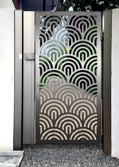 Laser Cut Artistic Circular Pattern Design Iron Gate| Custom Fabrication Metal Back Yard Gate | Made in Canada – Model # 725-Taimco