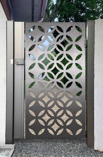 Laser Cut Artistic Circular Pattern Yard Side Iron Gate | Custom Fabrication Metal Pool Gate | Made in Canada – Model # 730-Taimco