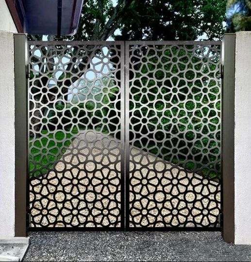 Laser Cut Artistic Flower Design Metal Garden Gate| Modern Fabrication Metal Yard Gate| Made in Canada – Model # 835-Taimco