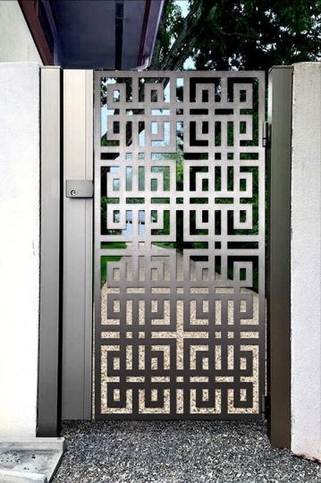 Laser Cut Artistic Geometric Square Design Iron Garden Gate| Modern Fabrication Metal Side Walk Gate | Made in Canada – Model # 740-Taimco