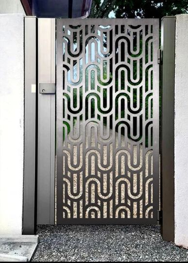 Laser Cut Artistic Wave Design Iron Yard Side Gate| Modern Fabrication Metal Garden Gate | Made in Canada – Model # 722-Taimco