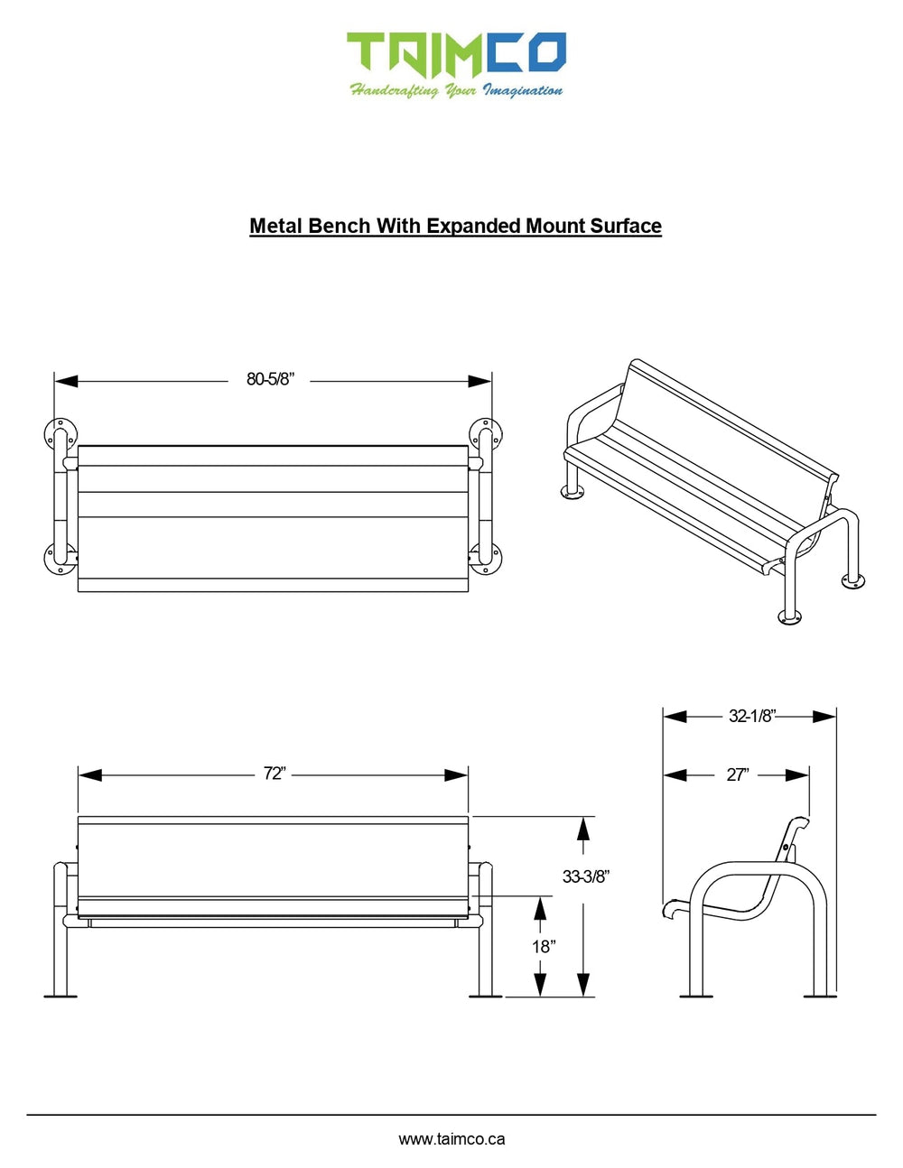 Metal Bench Top and Back Steel Slatted | Model MB215-Taimco