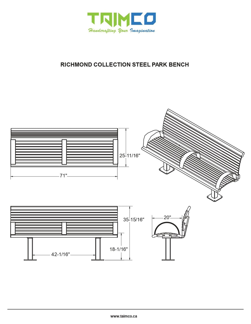 Metal Bench With Steel Tube Legs and Feet - Backless | Model MB223-Taimco