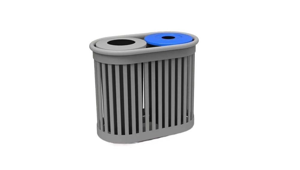 Metal Outdoor Slatted Steel Trash - Two Compartment Recycling / Trash Receptacle - Model WR200-Taimco