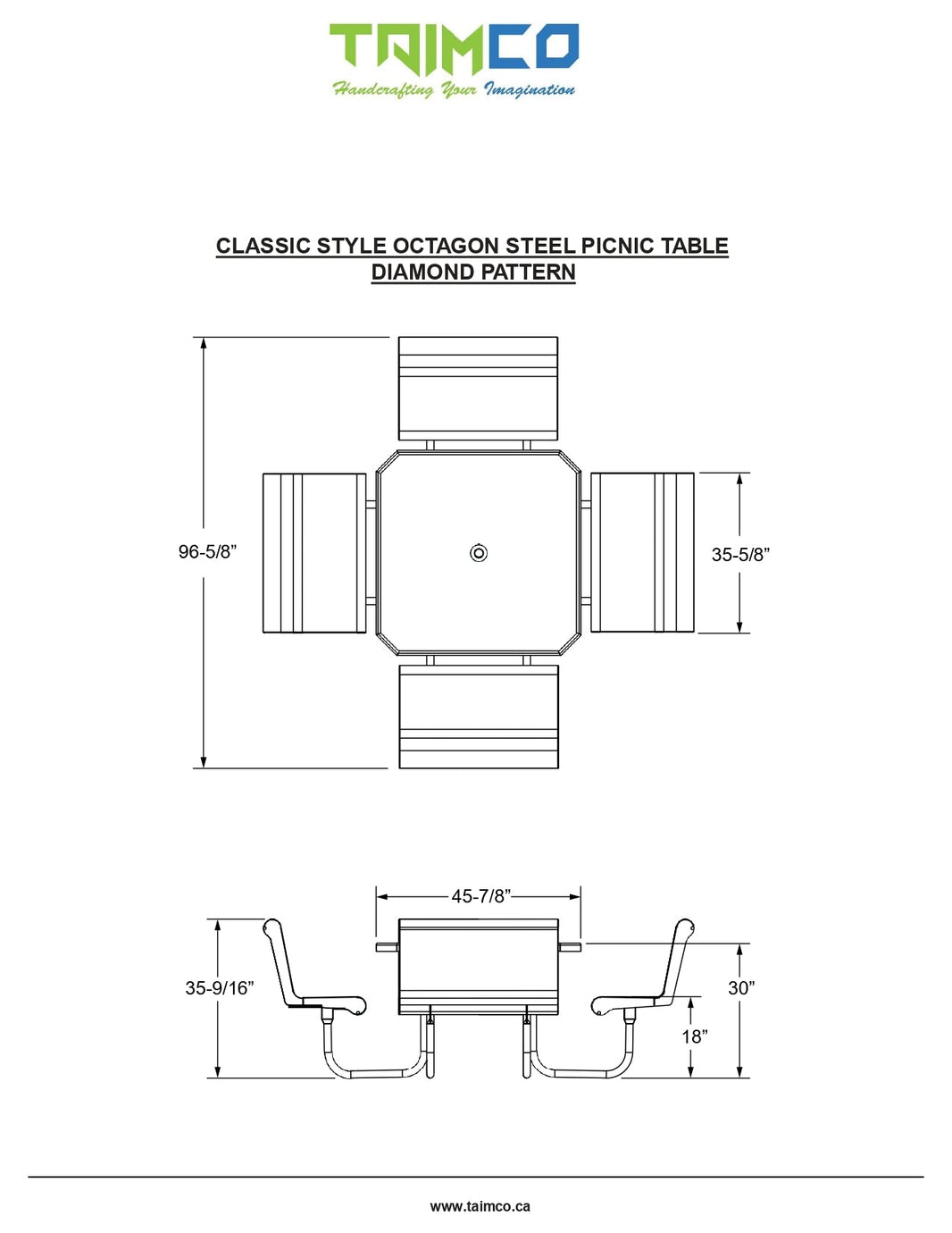 Metal Round Steel Picnic Slat Table and Seats - Model PT201-Taimco