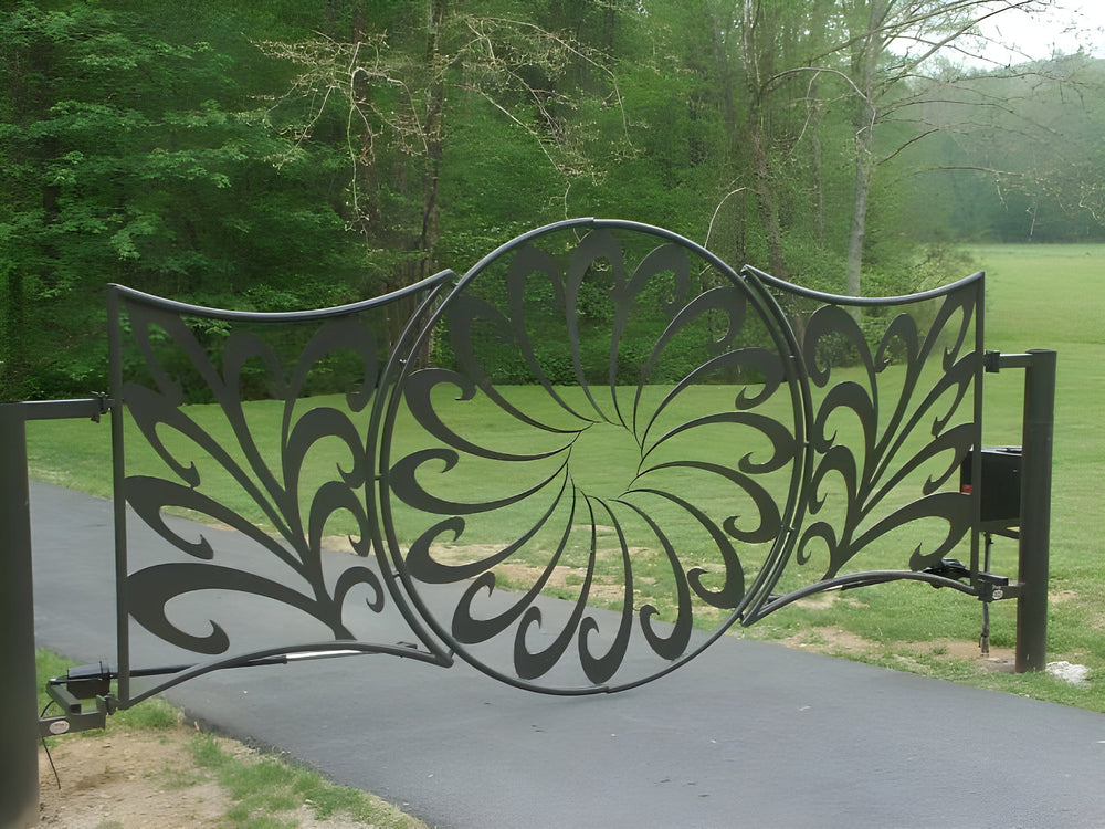 Modern Geometric Structure Entrance Gate | Beautiful Dual Swing Driveway Gate | Made in Canada – Model # 086-Taimco