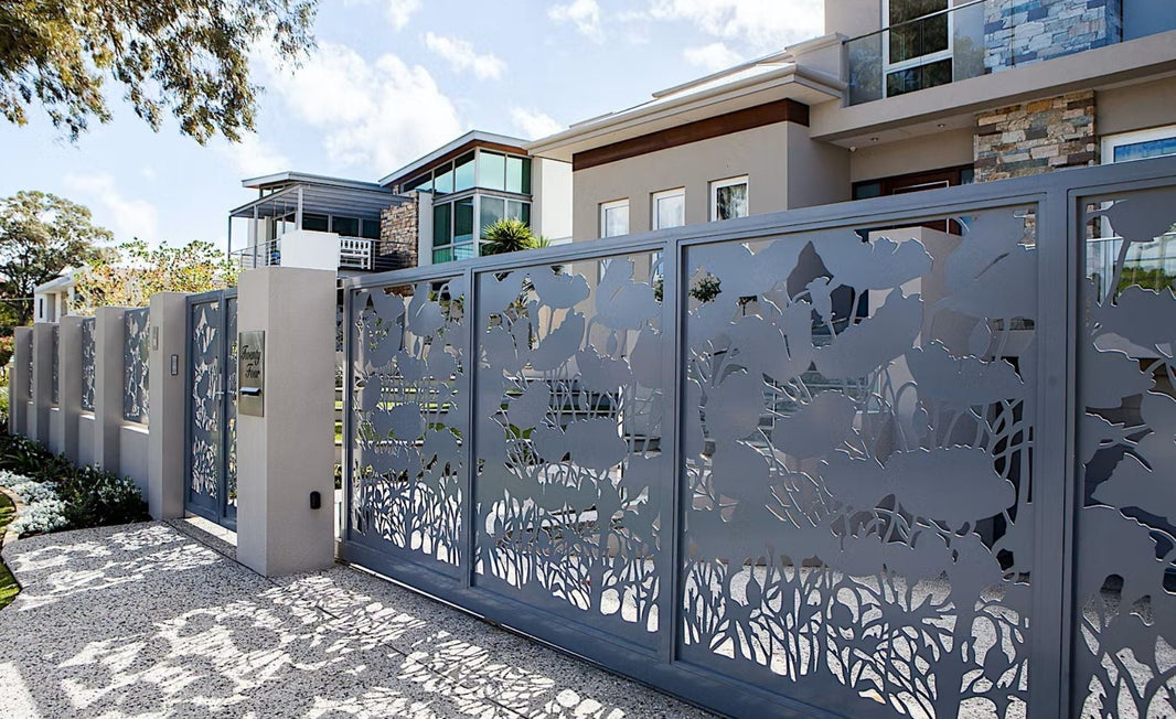 Modern Laser Cut Leaves Driveway Gate | Custom Fabrications Heavy Duty Gate | Made in Canada – Model # 104