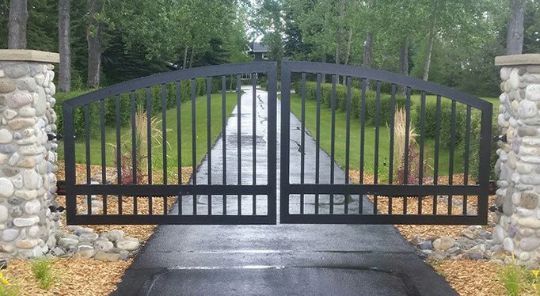 Modern Metal Fence Design Dual Swing Driveway Gate | Custom Fabrication Heavy Duty Metal Entrance Gate | Made in Canada– Model # 190-Taimco