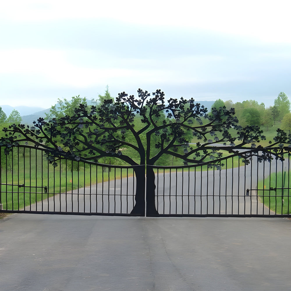 Oak Tree Cut-Out Driveway Gate | Model # 053-Taimco