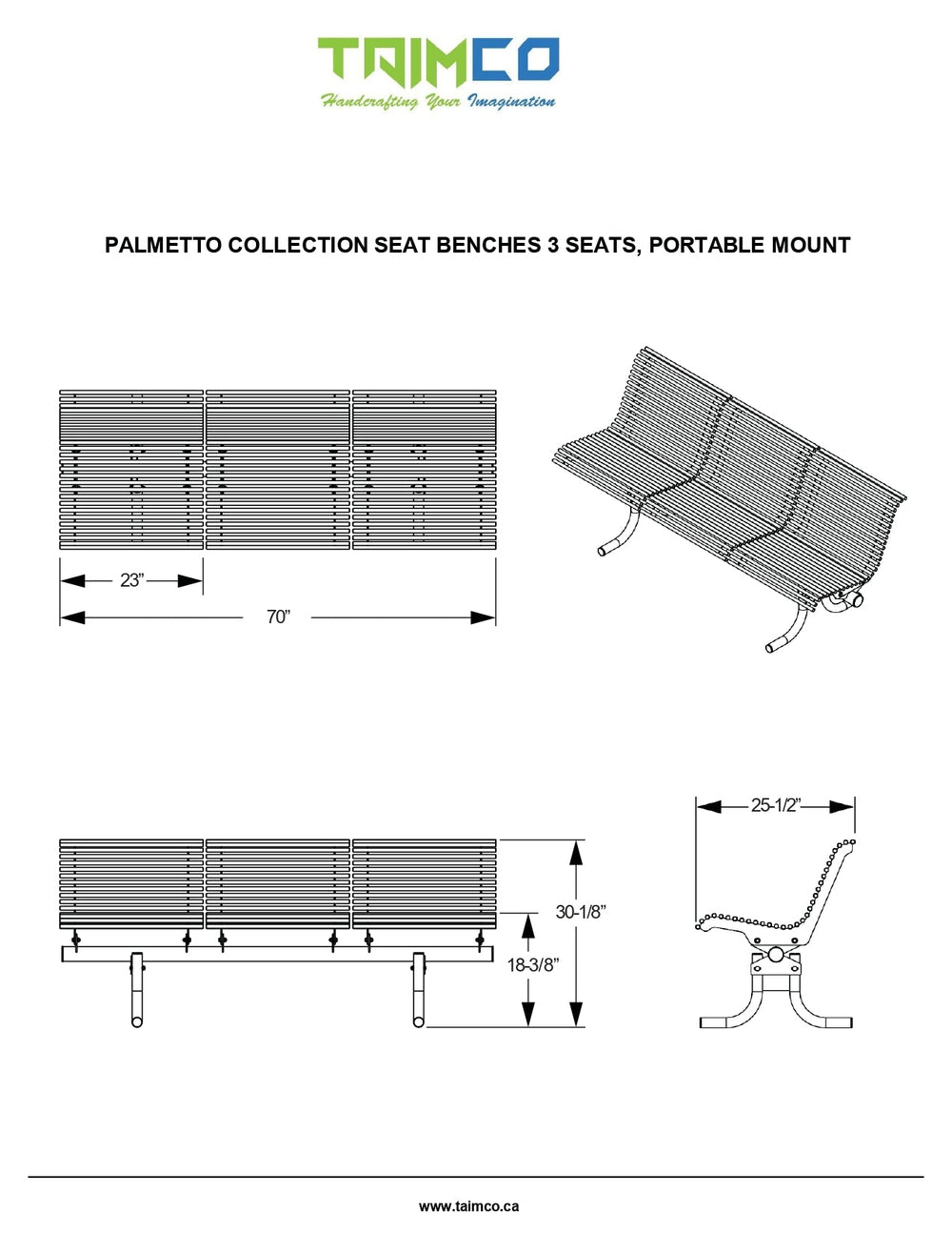 Palmetto Bench Steel Top and Back Steel Slat | Model MB211-Taimco