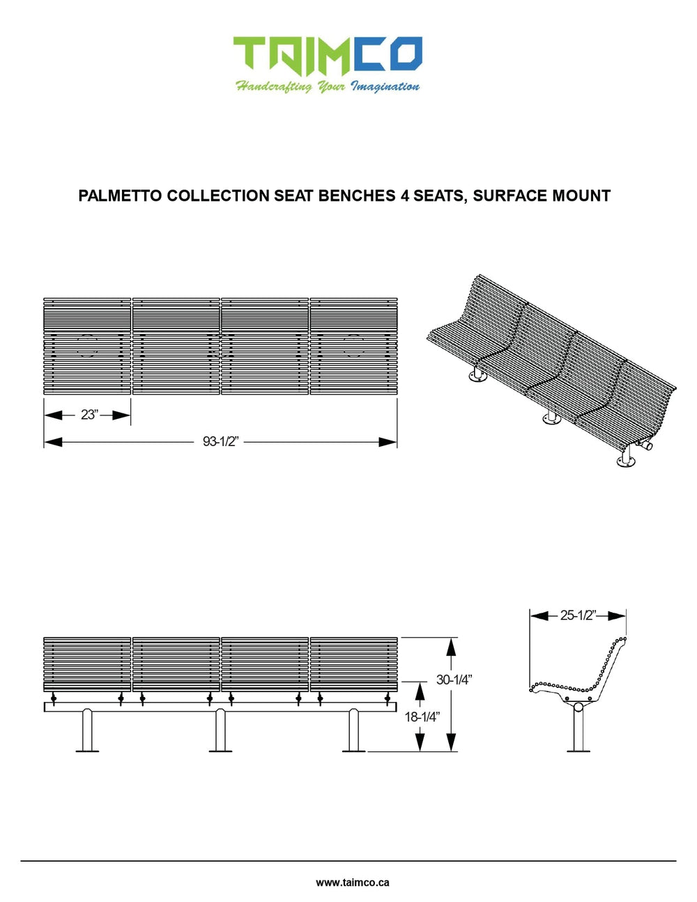 Palmetto Bench Steel Top and Back Steel Slat | Model MB211-Taimco