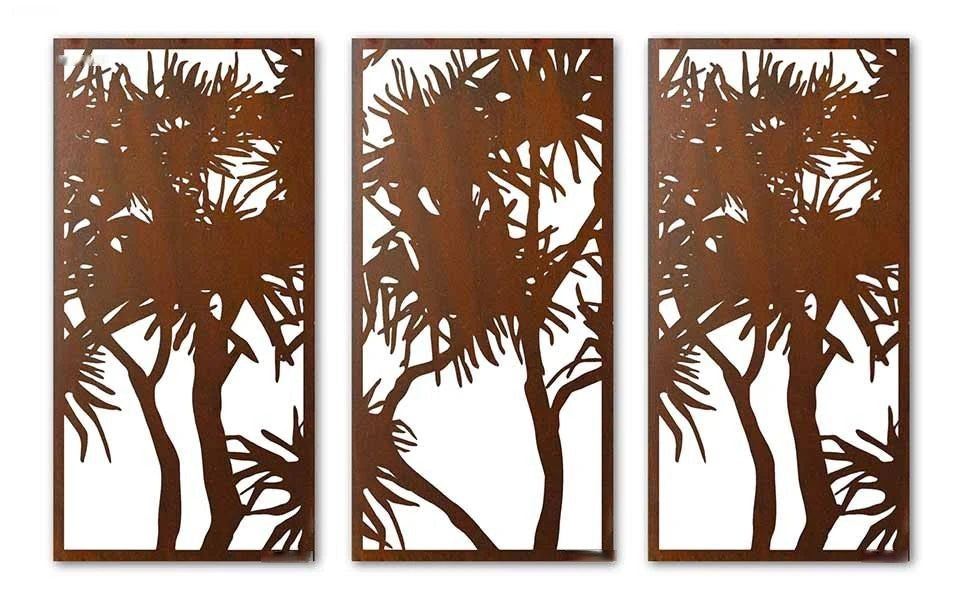 Pandanus Triptych Laser Cut Design | Wall Decorative Panels | Metal Ar