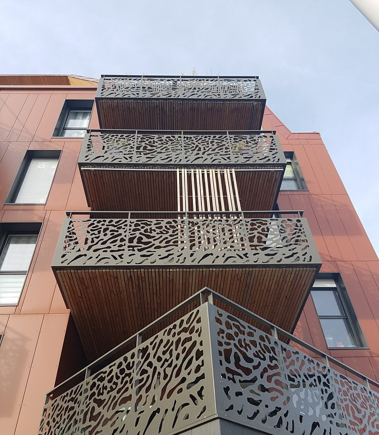 Plasma Cut Mild Steel Apartments Balcony Panels | Railing decorative Balcony Panels | Plasma Modern Design Panels | Made In Canada | Model # DRP989-Taimco