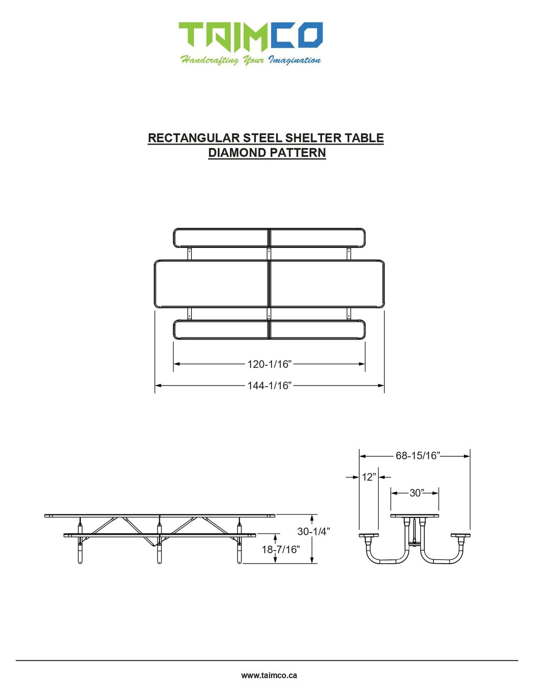 Rectangular Steel Picnic Table - Model PT203-Taimco