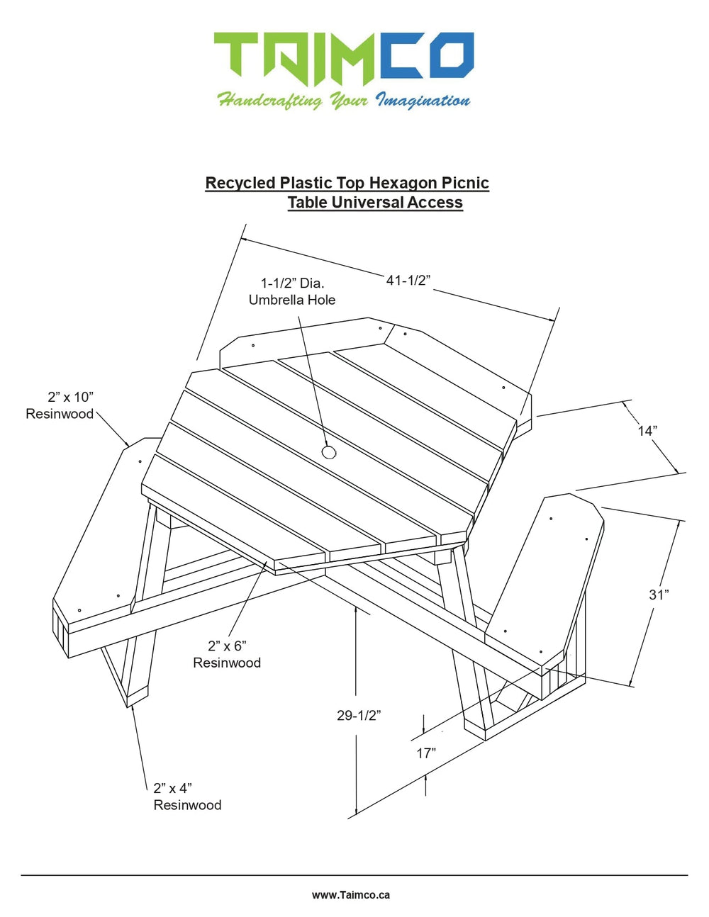 Recycled Plastic Top Accessible Picnic Tables | Picnic Table & Seat | Model ADAPT227-Taimco