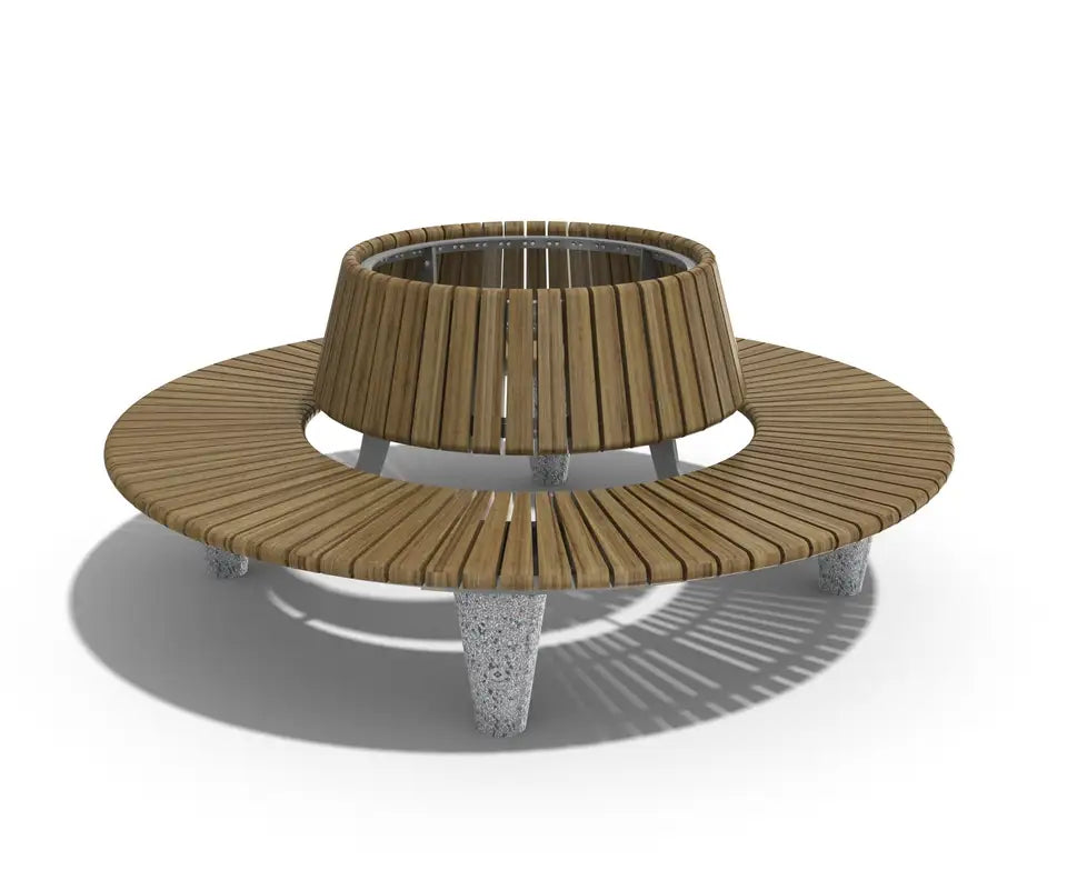 Round Bench with back - Wooden Bench on Concrete Base | Model COLL1691-Taimco