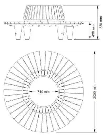 Round Bench with back - Wooden Bench on Concrete Base | Model COLL1691-Taimco